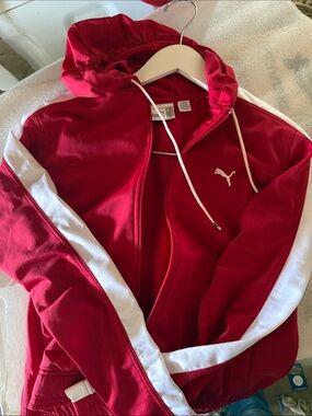 Puma Red Track Jacket with White Stripes
